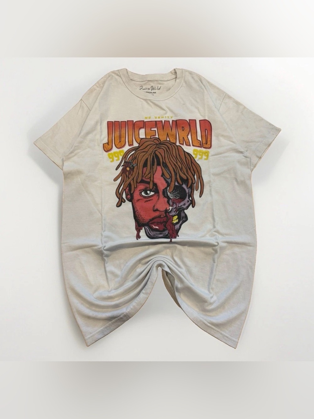 Juice Wrld T-Shirt 999 Portrait Size Medium White Thrashed Distressed Worn Rap